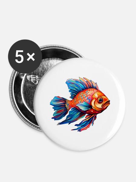 Fisch bunt und tropisch - Buttons klein 25 mm (5er Pack) - Weiß