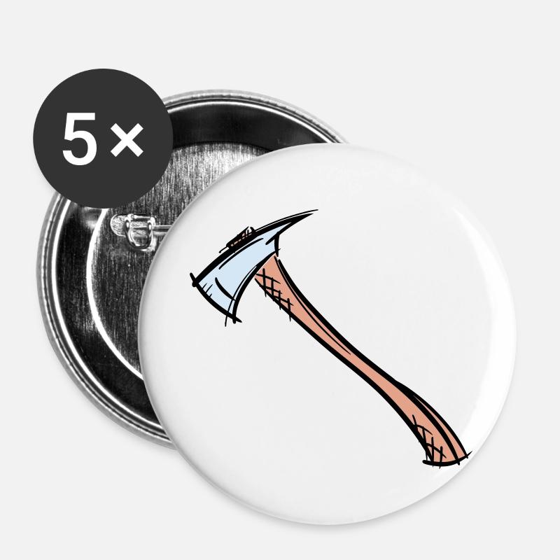 Axe Drawing / Fireman's Axe. Fireman. - Buttons small 1''/25 mm (5-pack) - white