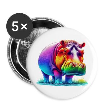 Hippopotamus - Buttons small 1''/25 mm (5-pack) - white - Front