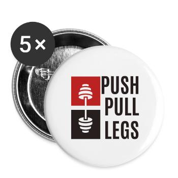 Schachmatt für dein Workout: Drücken, Ziehen, Bein - Buttons klein 25 mm (5er Pack) - Weiß - Vorne