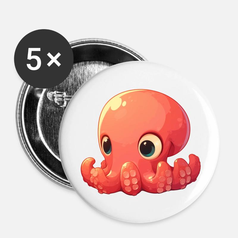 cute baby squid - Buttons small 1''/25 mm (5-pack) - white