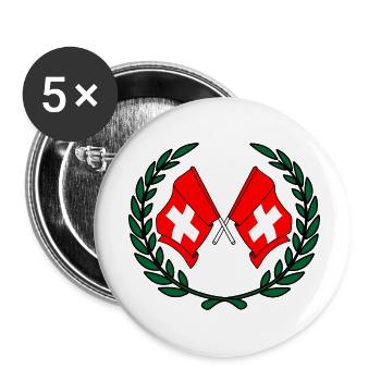 Fahnen Schweiz im Lorbeerkranz - Buttons klein 25 mm (5er Pack) - Weiß - Vorne
