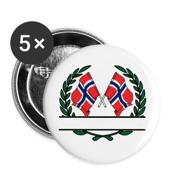 Drapeaux Norvège couronne de laurier bannière - Lot de 5 petits badges (25 mm) - blanc - Devant