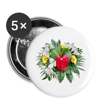 BOUQUET OF FLOWERS WITH FLAMINGO FLOWER - Buttons small 1''/25 mm (5-pack) - white - Front