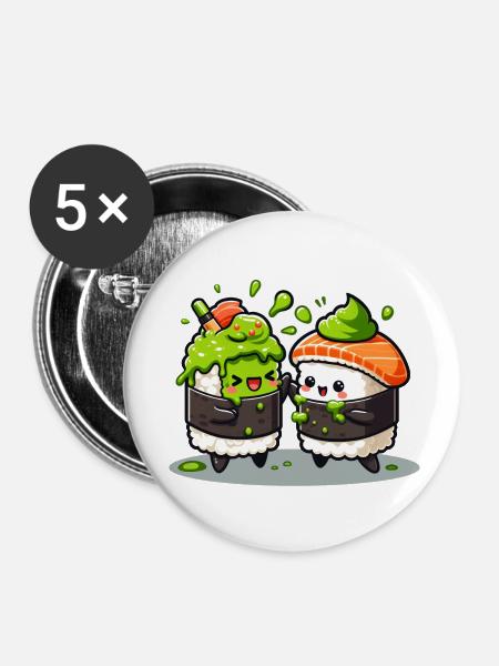 Kawaii Sushi mit Wasabi - Buttons klein 25 mm (5er Pack) - Weiß