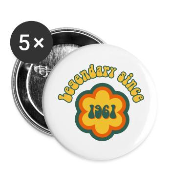 Légendaire depuis 1961 Anniversaire Fleur Rétro - Lot de 5 petits badges (25 mm) - blanc - Devant