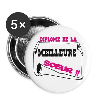 Diplome de la meilleure soeur - Lot de 5 petits badges (25 mm) - blanc - Devant