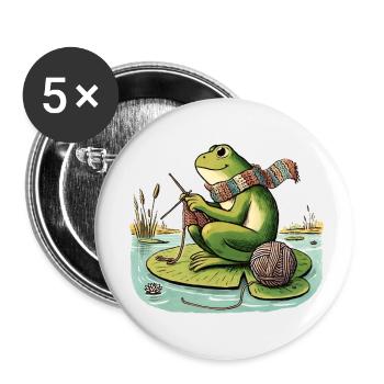 Grenouille à tricoter - Lot de 5 petits badges (25 mm) - blanc - Devant
