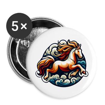 Art Équestre - Chevaux Galopants - Lot de 5 petits badges (25 mm) - blanc - Devant
