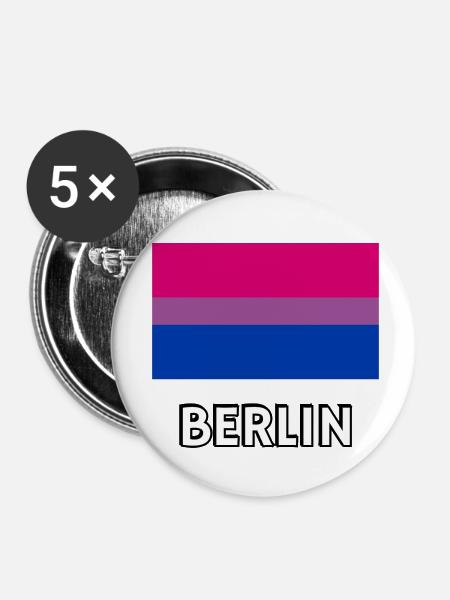 Bi Pride Flagge Berlin - Buttons klein 25 mm (5er Pack) - Weiß