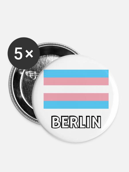 Trans Pride Flagge Berlin - Buttons klein 25 mm (5er Pack) - Weiß