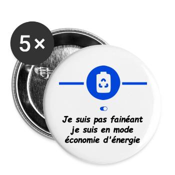 Mode économie d'énergie - Lot de 5 petits badges (25 mm) - blanc - Devant