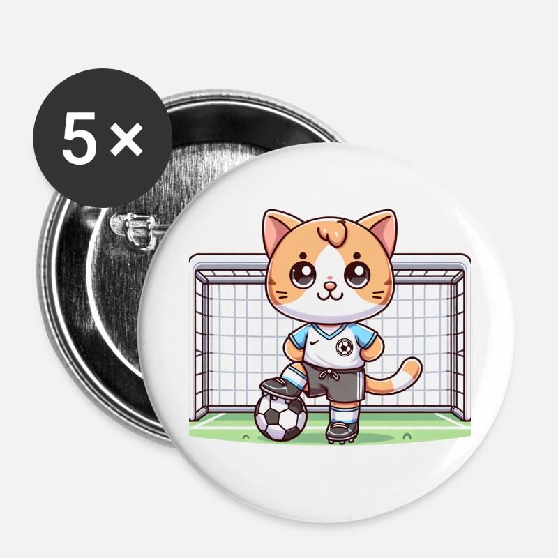 Cute Soccer Player Cat - Buttons klein 25 mm (5er Pack) - Weiß