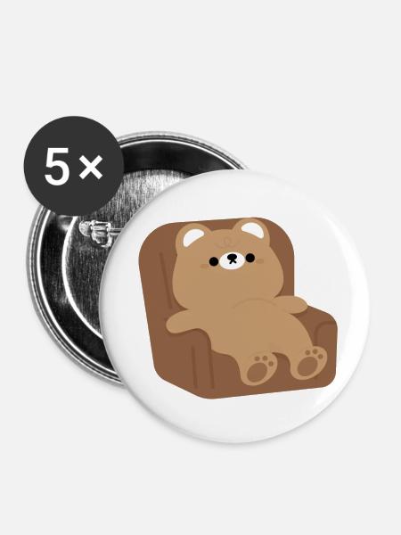 Müder Braunbär - Buttons klein 25 mm (5er Pack) - Weiß