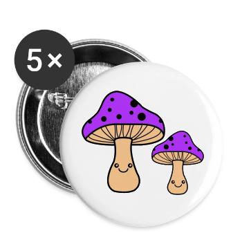 Champignons Bande Dessinée - Lot de 5 petits badges (25 mm) - blanc - Devant
