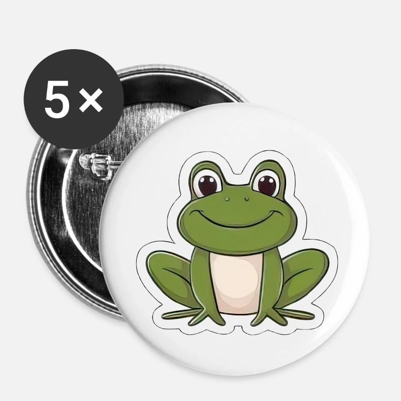 Cute Frog Sticker - Buttons small 1''/25 mm (5-pack) - white