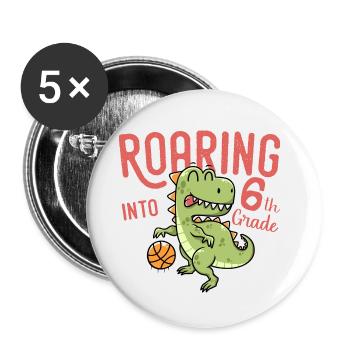 Roaring into 6th Grade Dinosaur Basketball - Lot de 5 petits badges (25 mm) - blanc - Devant