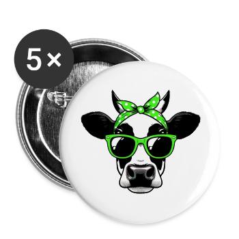Vache avec lunettes de soleil - Lot de 5 petits badges (25 mm) - blanc - Devant