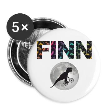 FINN - Schöner Jungen Name mit Dinosaurier - Buttons klein 25 mm (5er Pack) - Weiß - Vorne