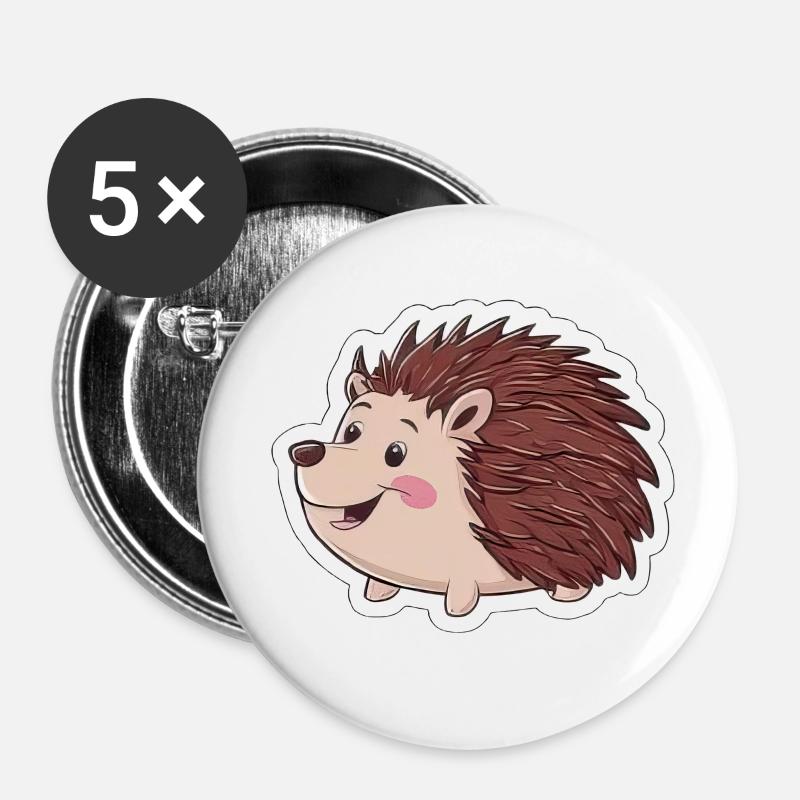 Mignon hérisson autocollant - Lot de 5 petits badges (25 mm) - blanc