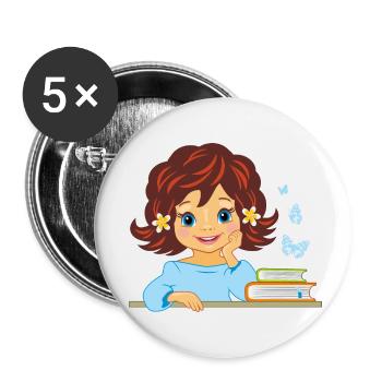 mignonne petite fille souriante avec des livres - Lot de 5 petits badges (25 mm) - blanc - Devant