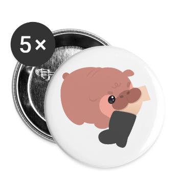 Muh Deng Zwerg-Nilpferd-Biss - Buttons klein 25 mm (5er Pack) - Weiß - Vorne