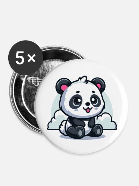 Baby-Panda - Buttons klein 25 mm (5er Pack) - Weiß