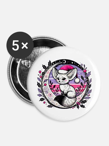 Weihnachten Fennec Fuchs - Buttons klein 25 mm (5er Pack) - Weiß