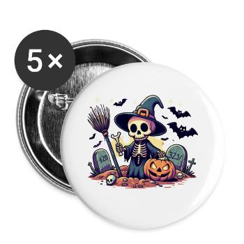 Mr. Bone Spooky Halloween 5 - Buttons small 1''/25 mm (5-pack) - white - Front