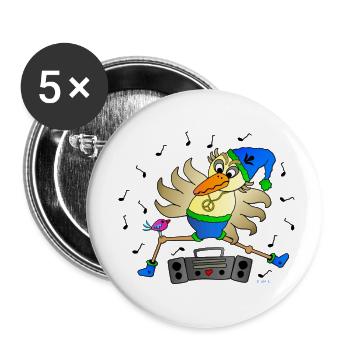 Schräger Vogel Tänzer mit Ghettoblaster Fun Comic - Buttons klein 25 mm (5er Pack) - Weiß - Vorne