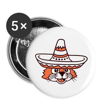 Chapeau Sombrero Chat Culture Mexicaine Chaton - Lot de 5 petits badges (25 mm) - blanc - Devant