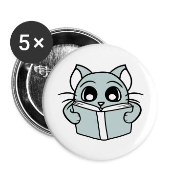 Nerd Katze Liest Roman Buch Schule Lesen Lernen - Buttons klein 25 mm (5er Pack) - Weiß - Vorne