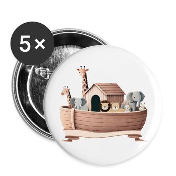 Niedliche Tierillustration – Arche Noah mit Tieren - Buttons klein 25 mm (5er Pack) - Weiß - Vorne
