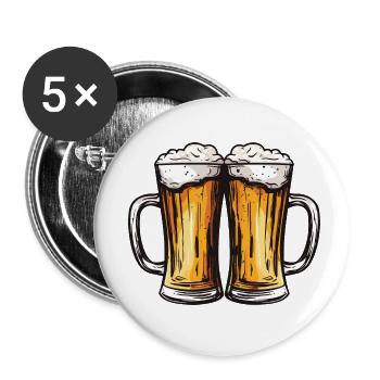 Bier Glas Anstossen Party - Buttons klein 25 mm (5er Pack) - Weiß - Vorne