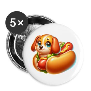 Hot Dog Hund - Buttons klein 25 mm (5er Pack) - Weiß - Vorne