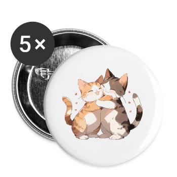 Katzen Liebe Umarmung Kuscheln Herz Süß Niedlich - Buttons klein 25 mm (5er Pack) - Weiß - Vorne