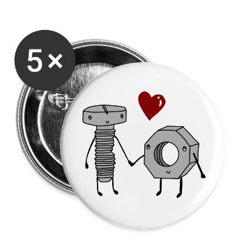 Boulon et écrou amoureux - Lot de 5 petits badges (25 mm) - blanc - Devant