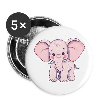 Verspielter rosa Elefant mit blauem Schwanz - Buttons klein 25 mm (5er Pack) - Weiß - Vorne
