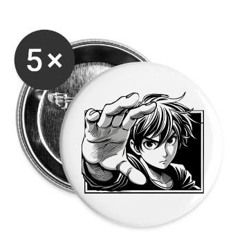 Anime de combat - Power Strike - Lot de 5 petits badges (25 mm) - blanc - Devant