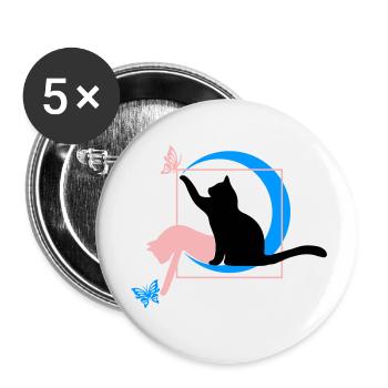 Le chat style Léonard de Vinci en cercle carré - Lot de 5 petits badges (25 mm) - blanc - Devant
