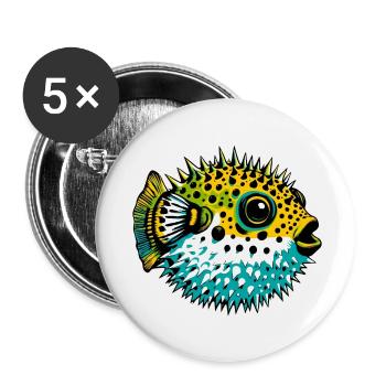 Kugelfisch - Buttons klein 25 mm (5er Pack) - Weiß - Vorne
