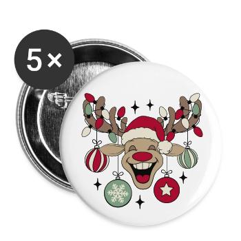 Rentier Rudolph Weihnachten Ugly Christmas Sweater - Buttons klein 25 mm (5er Pack) - Weiß - Vorne