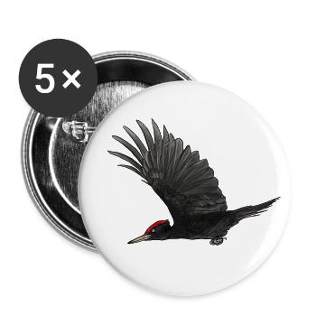 Schwarzspecht im Flug - Buttons klein 25 mm (5er Pack) - Weiß - Vorne
