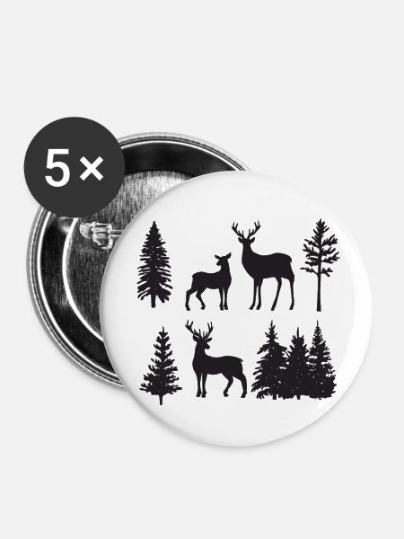 Weihnachtshirsche - Buttons klein 25 mm (5er Pack) - Weiß