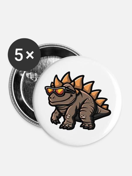 Dinosaurier stegosaurus Comic Cool - Buttons klein 25 mm (5er Pack) - Weiß