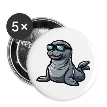 Seal Animal Comic Cool - Buttons small 1''/25 mm (5-pack) - white - Front