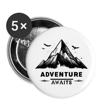 Mountain Fan, Adventure Awaits, Mountain Logo - Buttons small 1''/25 mm (5-pack) - white - Front