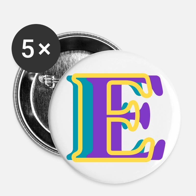 Multicolored letter e - original gift idea - Buttons small 1''/25 mm (5-pack) - white