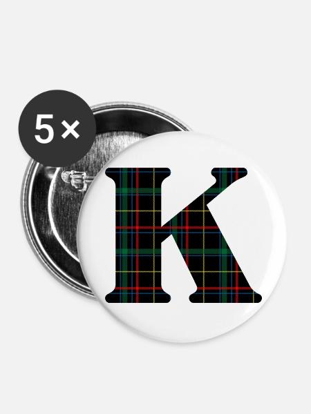 Monogramm k schottischer Tartan - Buttons klein 25 mm (5er Pack) - Weiß