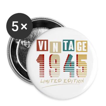 Jahrgang 1945: Limitierte Auflage - 80. Jubiläum. - Buttons klein 25 mm (5er Pack) - Weiß - Vorne